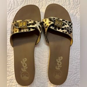 FLOGG Leopard Buckle Strap Wood Bottom Slide Sandal